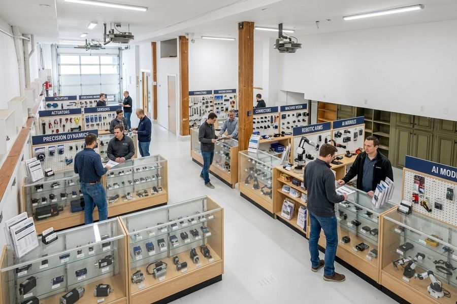 Buyers examining AI compute module displays
