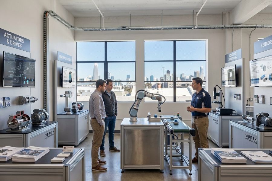 A collaborative robot arm demonstration cell on the robotics floor
